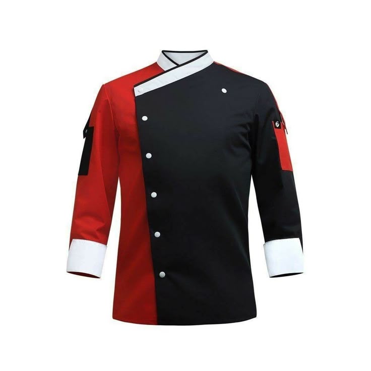 Red chef coat with black trim